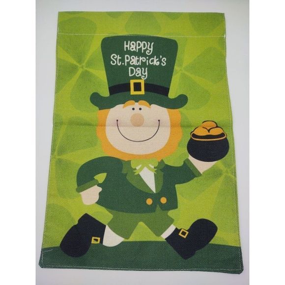 Happy St Patricks Day Leprechaun Pot of Gold Garden Flag 12" X 18" Decor - Picture 2 of 2